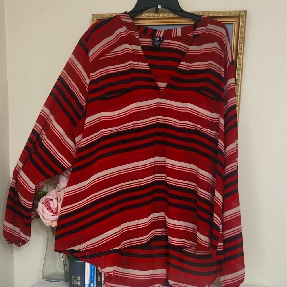 2for$10 Red and Black 3x Career Top Business Casual Sheer Office